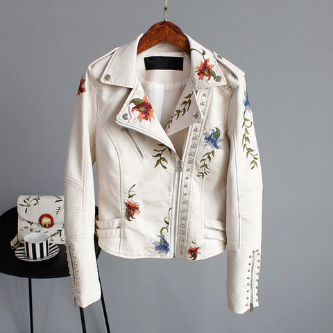 Leranzo | Leren Jas Met Bloemen