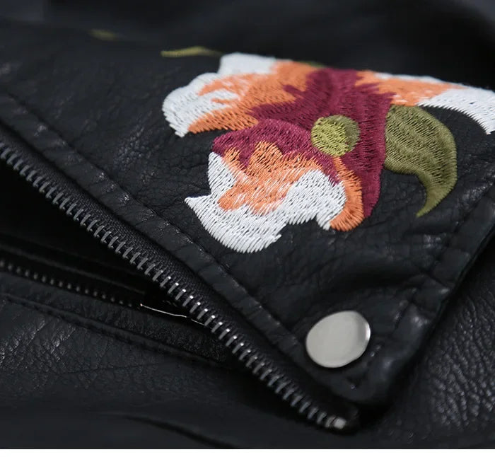 Leranzo | Leren Jas Met Bloemen