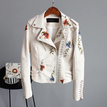 Leranzo | Leren Jas Met Bloemen